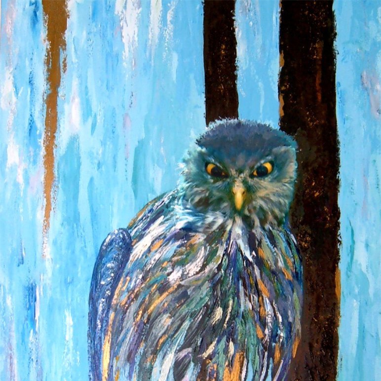 8-161 Il gufo blu (116x89cm) © Belinda BUSSOTTI