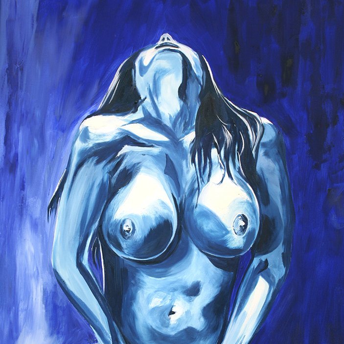 2001-055 "Nu bleu assis" 70x50cm © Belinda BUSSOTTI